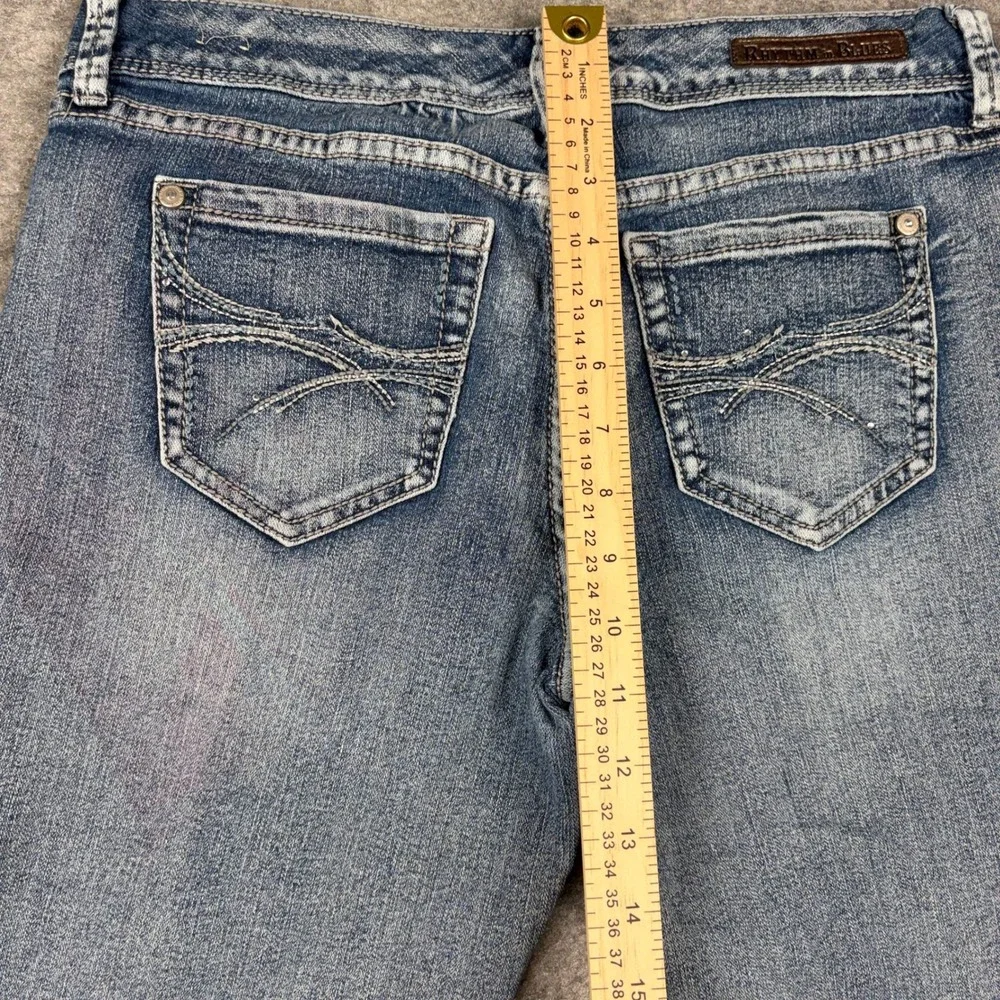 Rhythm in Blues Denim Shorts Womens 8 Blue Bermuda Distressed Y2K McBling‎ 2000s